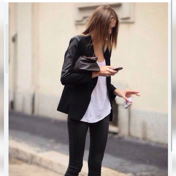 NWOT Black THEORY Leather Blazer Zipper Detail Jacket Open Front Pockets S Small - Picture 3 of 12